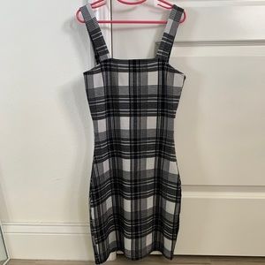 Divided Black and White Plaid Bodycon Short Dress